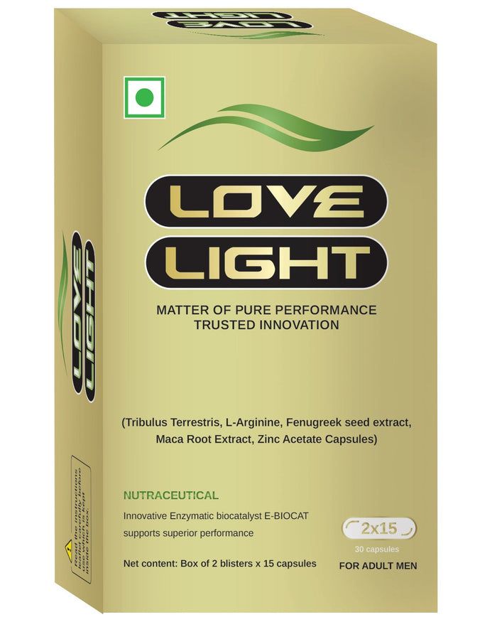 Love Light 30 Veg Capsules – supports male performance - French developed advanced formula for Vitality, Stamina & Wellness | With Tribulus, Maca, Fenugreek, L-Arginine & Zinc | advanced enhanced formula with EBIOCAT absorption technology